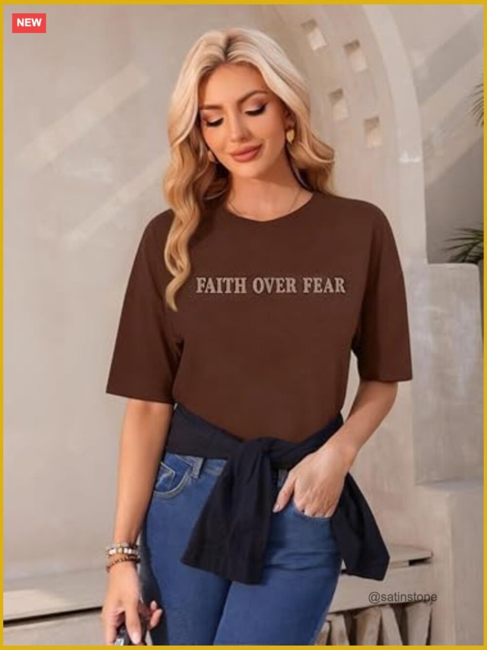 Oversized Faith Over Fear Christian T-Shirt Tee Top - Picture 3 of 7